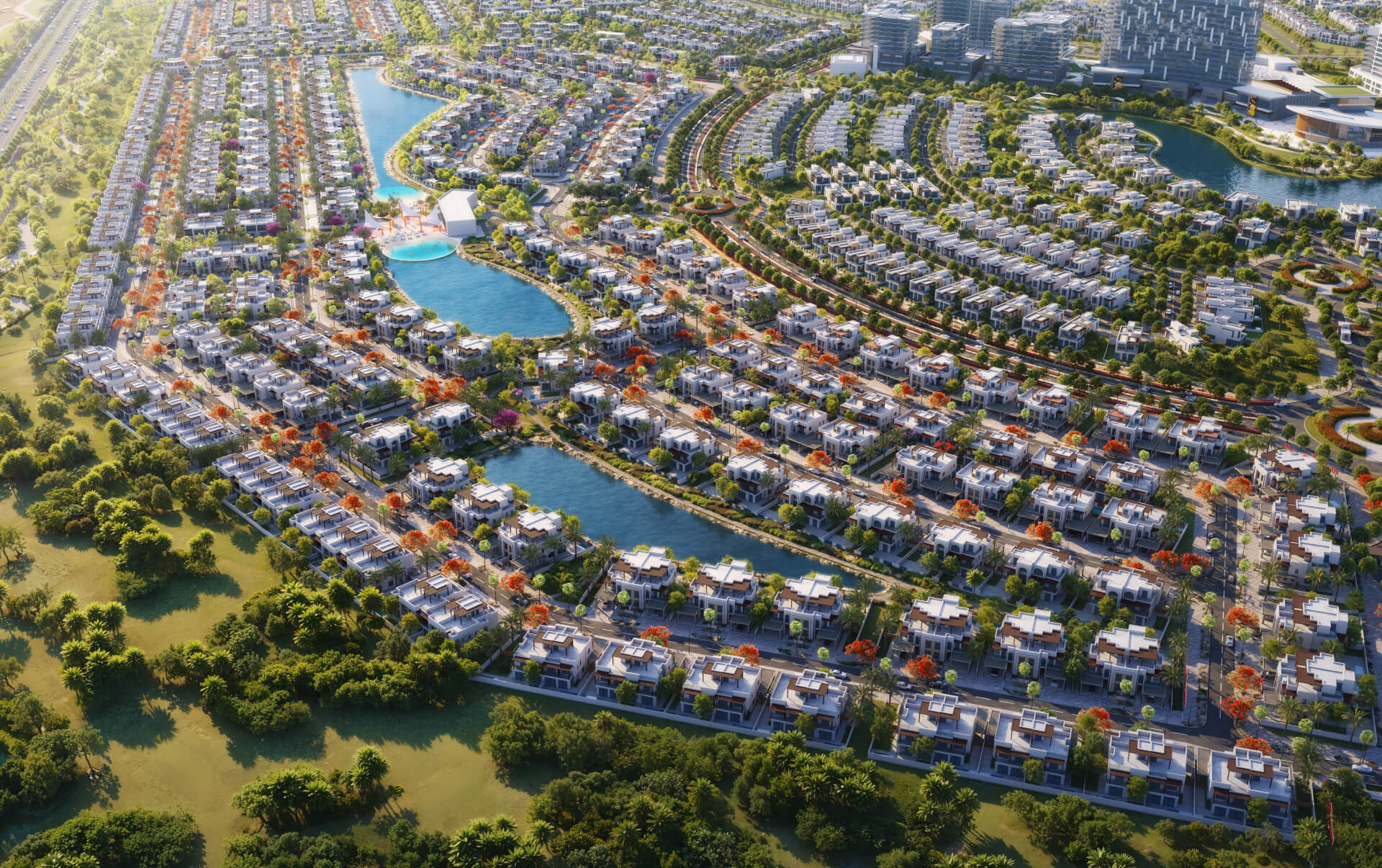 Tree-lined townhouse street at Hayat by Dubai South, official render